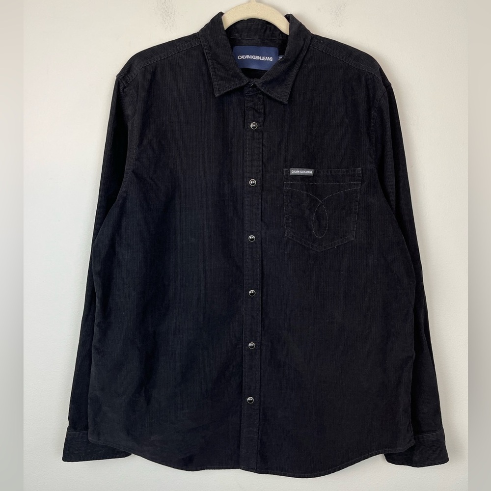 Calvin Klein Jeans Y2K Black Cotton Corduroy Snap Closure Button Shirt L